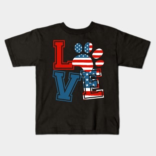 Paws Lover Usa Flag Kids T-Shirt